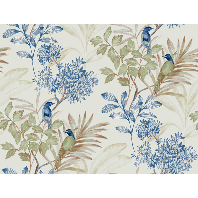 Inspired by Color Handpainted Songbird Green & Blue Wallpaper Blues II Covers about 60.8 square feet 27-in by 27-ft long roll Prepasted 20.5 - My Fabric Connection -