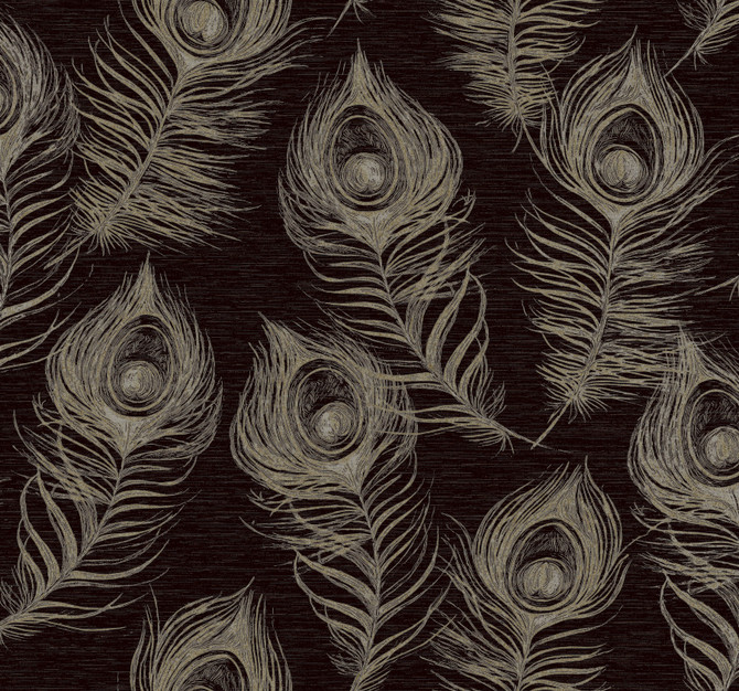 Candice Olson Regal Peacock Black Wallpaper Candice Olson Casual Elegance Covers about 60.8 square feet Unpasted 25.25-in repeat, drop match 27-in by 27-ft long roll - My Fabric Connection -