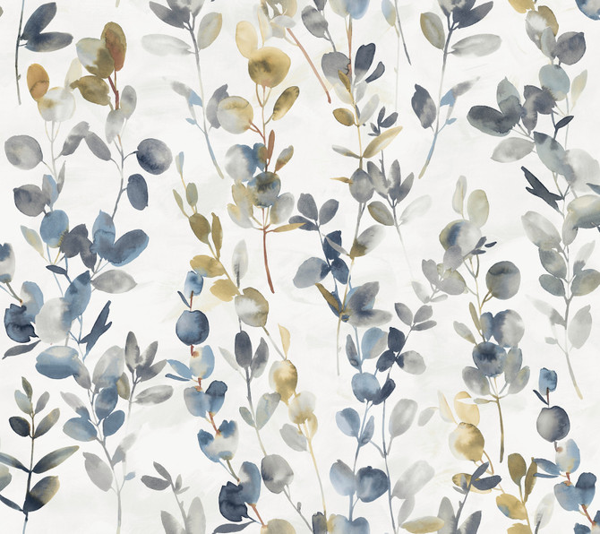 Candice Olson Joyful Eucalyptus Navy Wallpaper Candice Olson Modern Nature 2nd Edition Covers about 60.8 square feet Unpasted 24-in repeat, drop match 27-in by 27-ft long roll - My Fabric Connection -