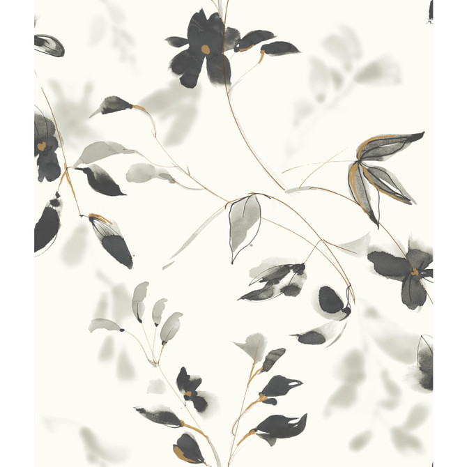York Wallcoverings Linden Flower Black Wallpaper Candice Olson Tranquil Covers about 56.4 square feet Unpasted 24-in repeat, drop match 20.5-in by 33-ft long roll - My Fabric Connection -