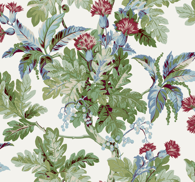 Ronald Redding Briarwood White Wallpaper Classics Covers about 60.8 square feet Unpasted 25.25-in repeat, drop match 27-in by 27-ft long roll - My Fabric Connection -