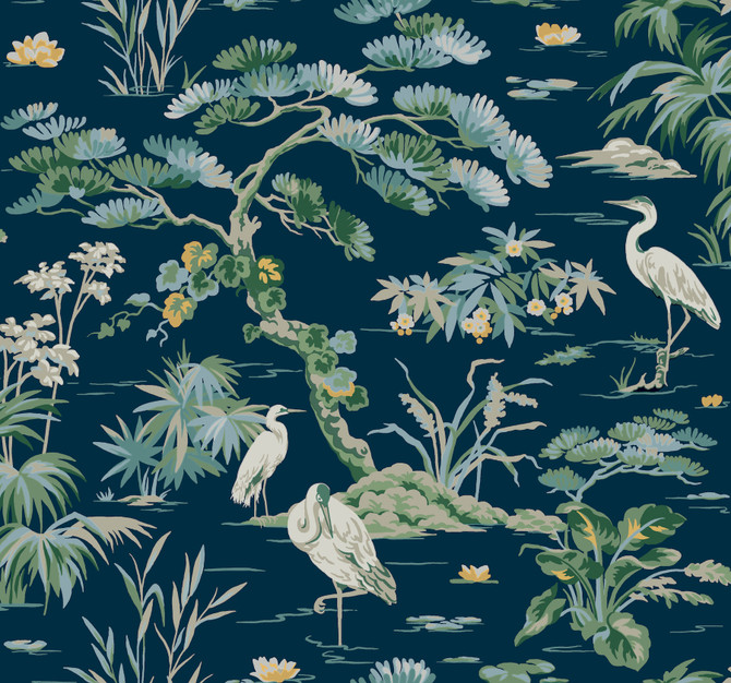 Ronald Redding Bridgewater Navy Wallpaper Classics Covers about 60.8 square feet Unpasted 25.25-in repeat, drop match 27-in by 27-ft long roll - My Fabric Connection -