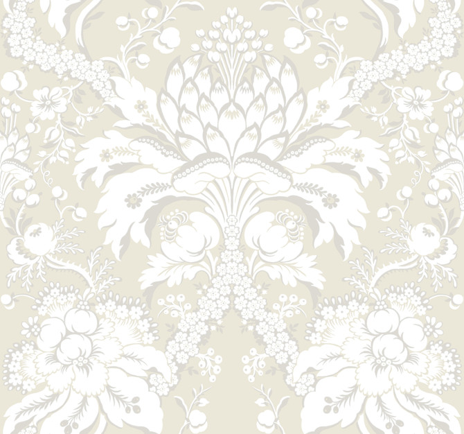 York Wallcoverings Artichoke Dam Beige & Gold Wallpaper Damask Resource Library Covers about 60.8 square feet 27-in by 27-ft long roll Prepasted 25.25 - My Fabric Connection -