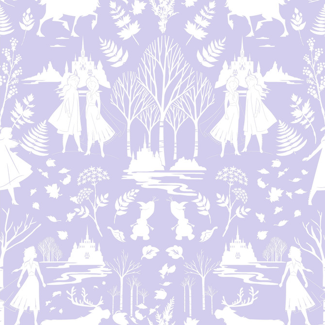 York Wallcoverings Disney Frozen 2 Nordic Purple Glitter Wallpaper Disney Kids Vol. 4 Covers about 56.4 square feet Unpasted 20.5-in repeat, straight match 20.5-in by 33-ft long roll - My Fabric Connection -