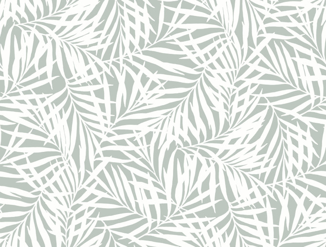 York Wallcoverings Oahu Fronds Light Green & White Wallpaper Earthy Tones Covers about 60.8 square feet Prepasted 20.5-in repeat, straight match 27-in by 27-ft long roll - My Fabric Connection -