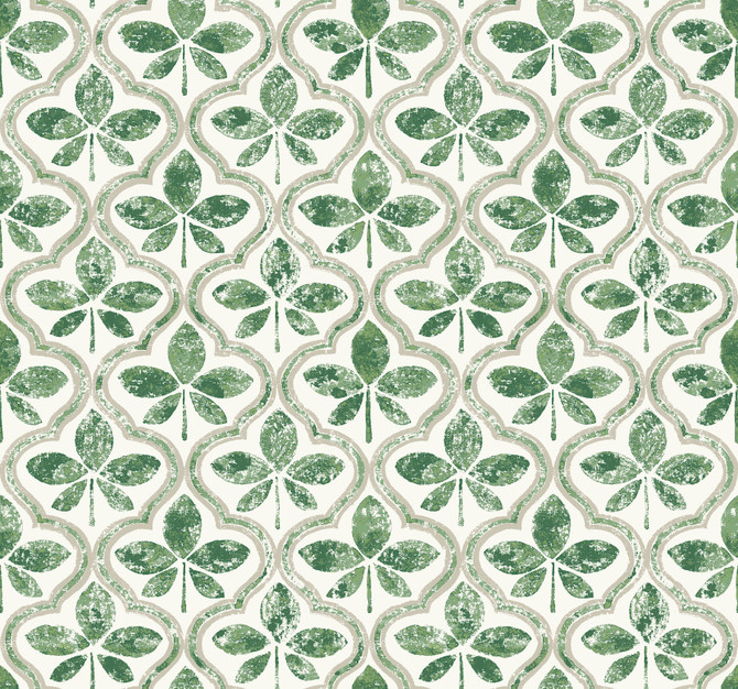 York Wallcoverings Sevilla Clover Wallpaper Earthy Tones Covers about 60.8 square feet Prepasted 25.25-in repeat, straight match 27-in by 27-ft long roll - My Fabric Connection -