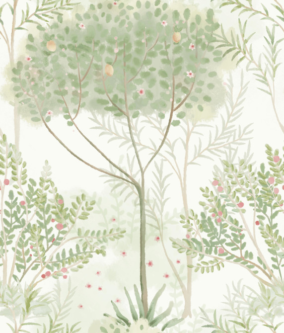 York Wallcoverings Orchard White & Green Wallpaper Earthy Tones Covers about 56.4 square feet Prepasted 24-in repeat, straight match 20.5-in by 33-ft long roll - My Fabric Connection -