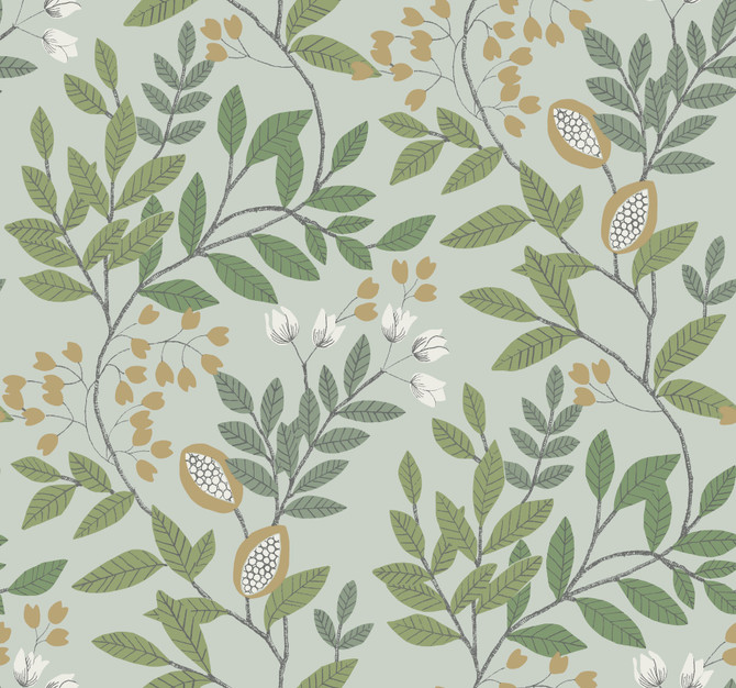 York Wallcoverings Eden Retreat Green & Gold Wallpaper Earthy Tones Covers about 60.8 square feet 27-in by 27-ft long roll Prepasted 25.25 - My Fabric Connection -