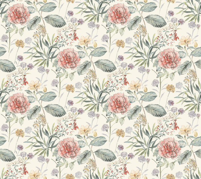 York Wallcoverings Midsummer Floral Coral Wallpaper Earthy Tones Covers about 60.8 square feet 27-in by 27-ft long roll Prepasted 24 - My Fabric Connection -