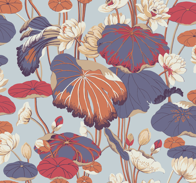 York Wallcoverings Lotus Pond Purple & Pink Wallpaper Greenhouse Covers about 60.8 square feet 27-in by 27-ft long roll Prepasted 25.25 - My Fabric Connection -