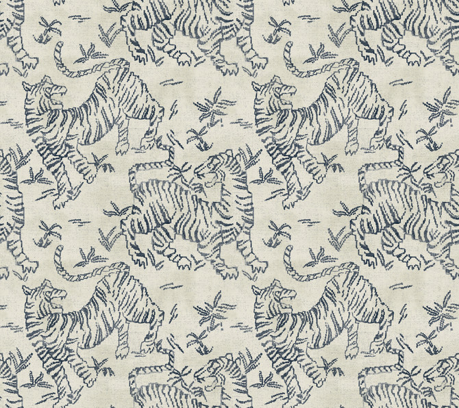 Lemieux et Cie Orly Tigers Indigo Wallpaper Lemieux et Cie Signature Covers about 60.8 square feet Unpasted 24-in repeat, straight match 27-in by 27-ft long roll - My Fabric Connection -