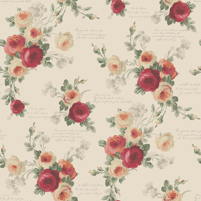 Magnolia Home Heirloom Rose Red & Beige Wallpaper Magnolia Home Covers about 56.4 square feet Prepasted 20.5-in repeat, straight match 20.5-in by 33-ft long roll - My Fabric Connection -