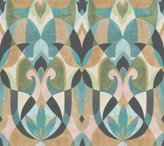 York Wallcoverings Malta Teal & Gold Wallpaper Mediterranean Covers about 60.8 square feet Prepasted 24-in repeat, straight match 27-in by 27-ft long roll - My Fabric Connection -