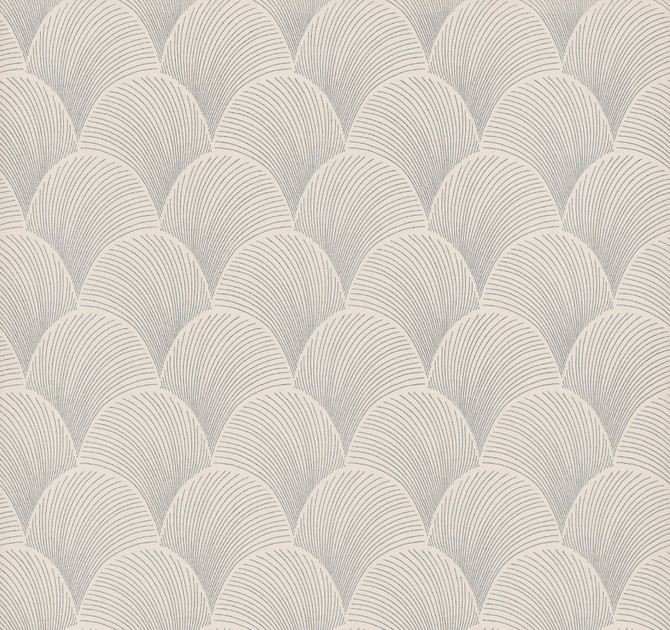 Candice Olson Metallic Cream Scallop Wallpaper Natural Discovery Covers about 60.8 square feet Unpasted 6.3-in repeat, straight match 27-in by 27-ft long roll - My Fabric Connection -