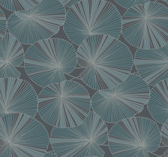 Candice Olson Layered Deep Blue Lily Pads Wallpaper Natural Discovery Covers about 60.8 square feet Unpasted 25.25-in repeat, straight match 27-in by 27-ft long roll - My Fabric Connection -