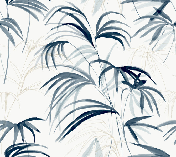 Candice Olson Inky Blue Palms Wallpaper Natural Discovery Covers about 60.8 square feet Unpasted 24-in repeat, straight match 27-in by 27-ft long roll - My Fabric Connection -