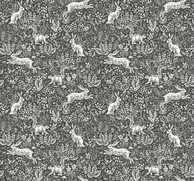 Rifle Paper Co. Fable Black & White Wallpaper Rifle Paper Co. Covers about 60.8 square feet 27-in by 27-ft long roll Unpasted 25.25 - My Fabric Connection -