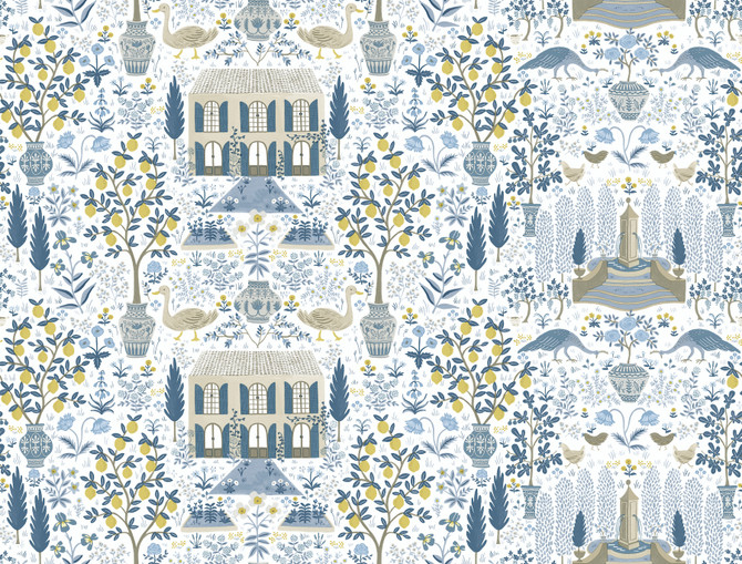 Rifle Paper Co. Camont Indigo Wallpaper Rifle Paper Co. Covers about 60.8 square feet 27-in by 27-ft long roll Unpasted 20.5 - My Fabric Connection -