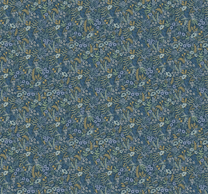 Rifle Paper Co. Tapestry Indigo Wallpaper Rifle Paper Co. Covers about 60.8 square feet Unpasted 25.25-in repeat, straight match 27-in by 27-ft long roll - My Fabric Connection -