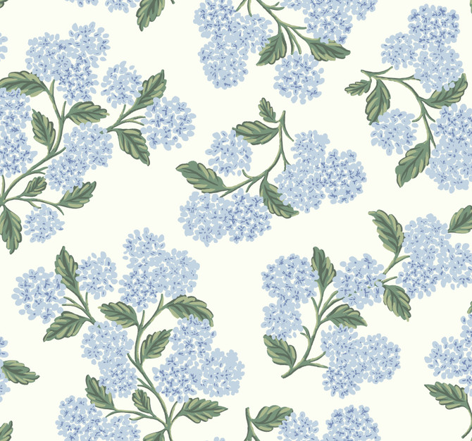 Rifle Paper Co. Hydrangea Blue & White Wallpaper Rifle Paper Co. Covers about 60.8 square feet 27-in by 27-ft long roll Unpasted 25.25 - My Fabric Connection -