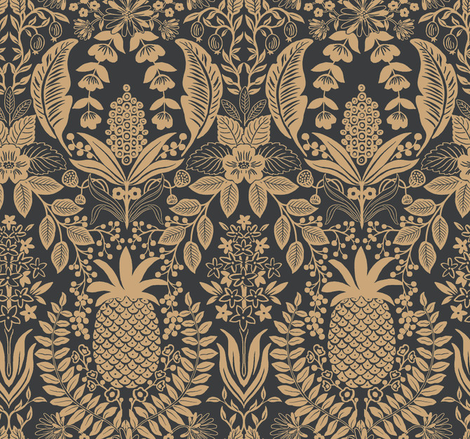 Rifle Paper Co. Pineapple Damask Black Wallpaper Rifle Paper Co. 3rd Edition Covers about 60.8 square feet 27-in by 27-ft long roll Unpasted 25.25 - My Fabric Connection -