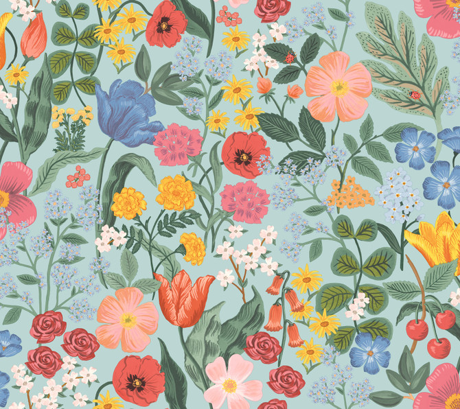 Rifle Paper Co. Blossom Light Blue Wallpaper Rifle Paper Co. 3rd Edition Covers about 60.8 square feet 27-in by 27-ft long roll Unpasted 24 - My Fabric Connection -