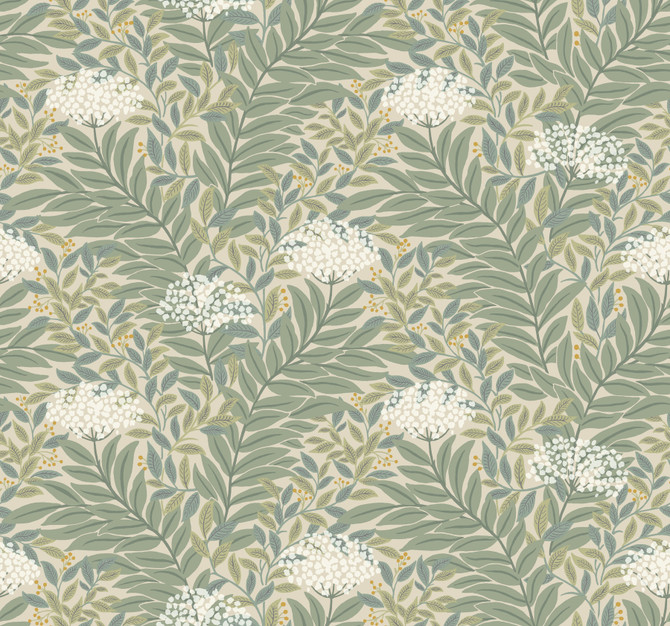 Rifle Paper Co. Highgrove Linen Wallpaper Rifle Paper Co. 3rd Edition Covers about 60.8 square feet Unpasted 12.625-in repeat, straight match 27-in by 27-ft long roll - My Fabric Connection -