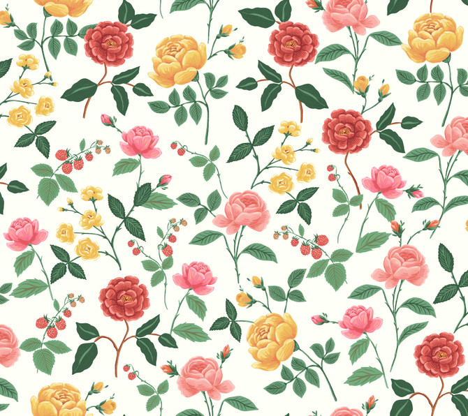 Rifle Paper Co. Roses Blush Wallpaper Rifle Paper Co. 3rd Edition Covers about 60.8 square feet 27-in by 27-ft long roll Unpasted 24 - My Fabric Connection -