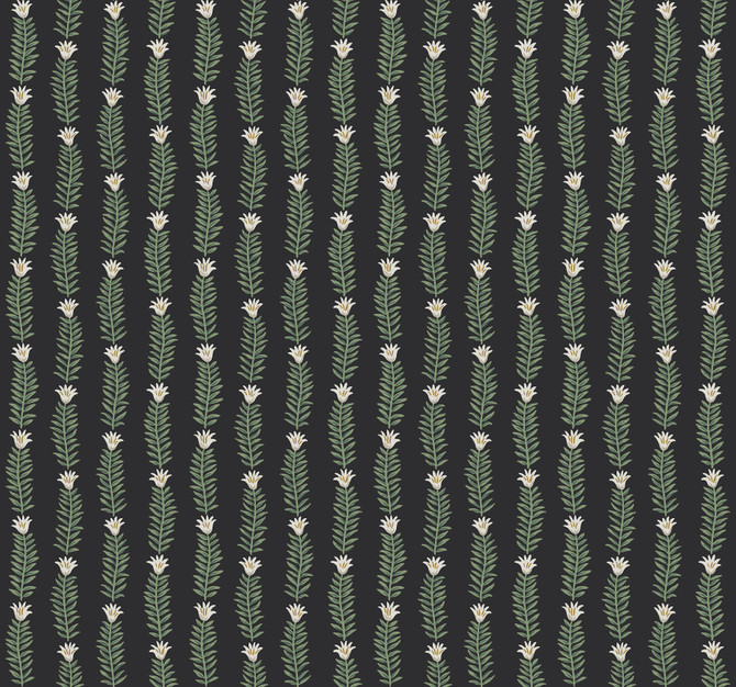 Rifle Paper Co. Eden Black & Green Wallpaper Rifle Paper Co. Second Edition Covers about 60.8 square feet Unpasted 25.25-in repeat, straight match 27-in by 27-ft long roll - My Fabric Connection -