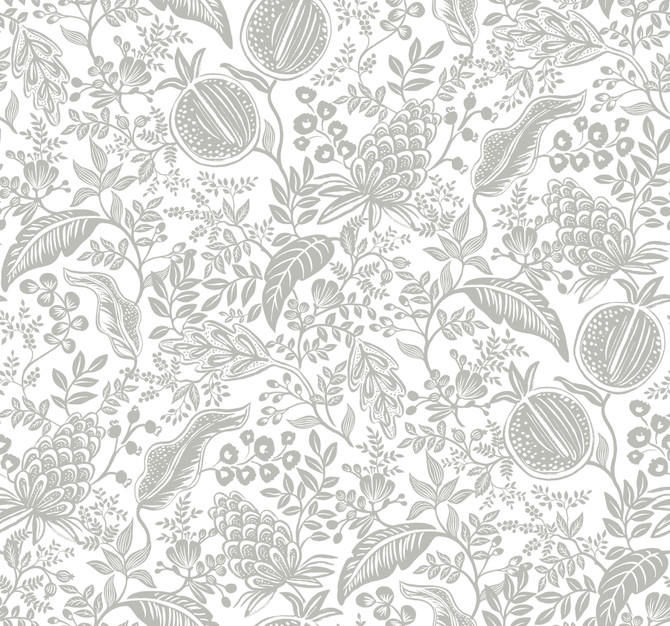 Rifle Paper Co. Pomegranate White & Black Wallpaper Rifle Paper Co. Second Edition Covers about 60.8 square feet 27-in by 27-ft long roll Unpasted 25.25 - My Fabric Connection -