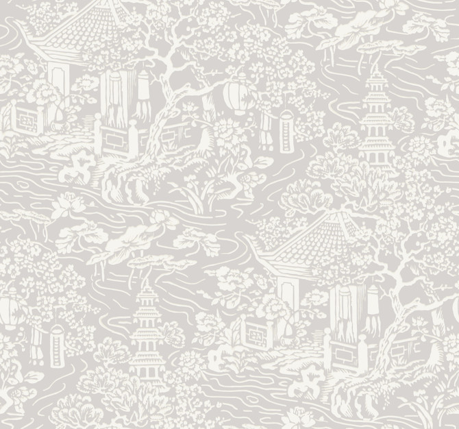 Ronald Redding Chinoiserie Grey Wallpaper Tea Garden Covers about 60.8 square feet 27-in by 27-ft long roll Unpasted 25.25 - My Fabric Connection -