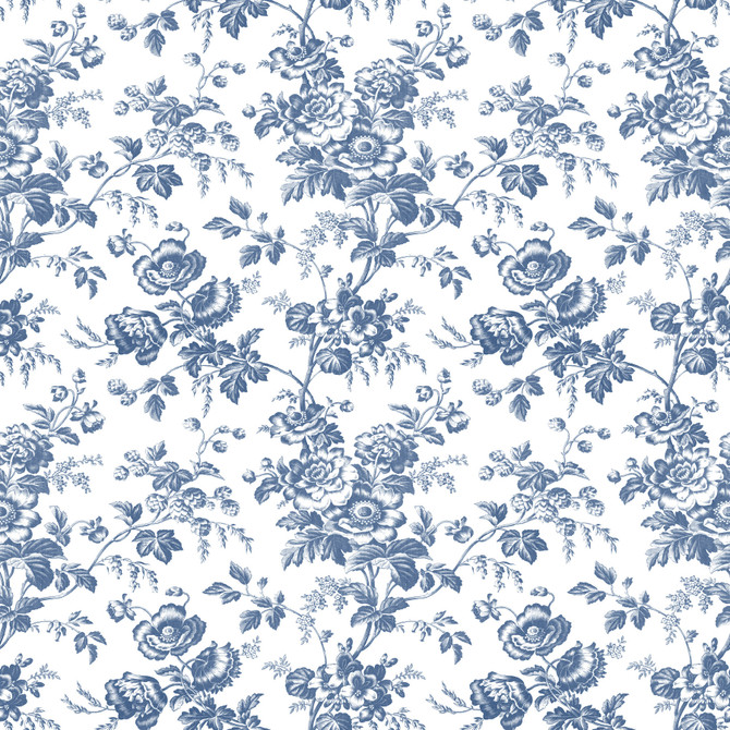 York Wallcoverings Anemone Toile Navy Wallpaper Toile Resource Library Covers about 56.4 square feet Prepasted 20.5-in repeat, straight match 20.5-in by 33-ft long roll - My Fabric Connection -