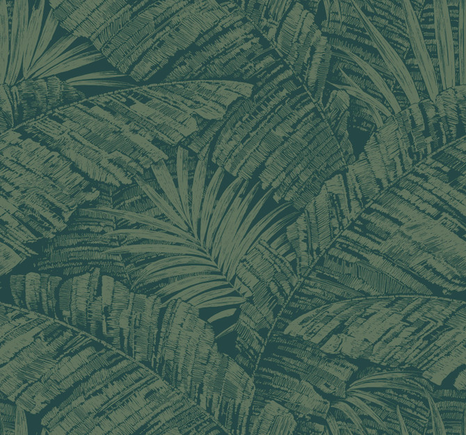 York Wallcoverings Palm Cove Toile Emerald Forest Wallpaper Toile Resource Library Covers about 60.8 square feet Unpasted 25.25-in repeat, straight match 27-in by 27-ft long roll - My Fabric Connection -
