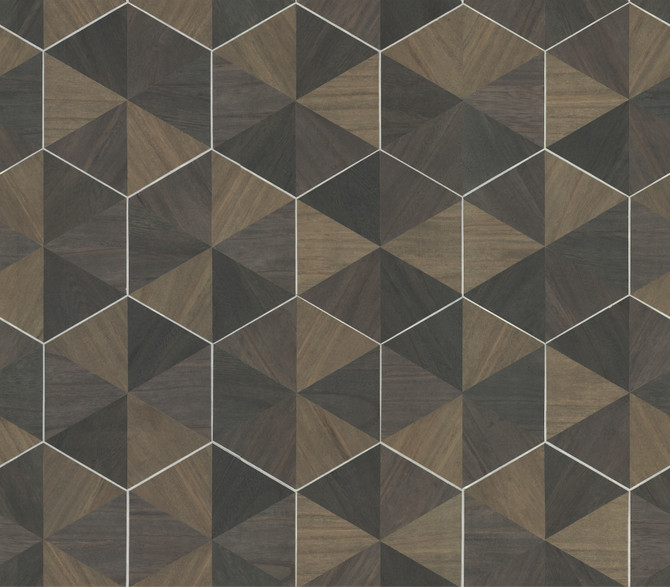 Ronald Redding Hexagram Wood Veneer Brown & Black Wallpaper Traveler Covers about 72 square feet 36-in by 24-ft long roll Unpasted 12 - My Fabric Connection -