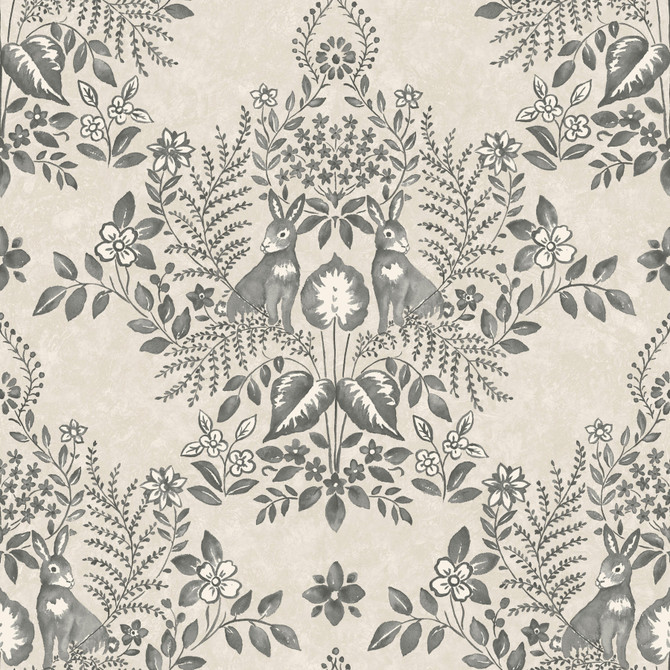 Erin & Ben Cottontail Toile Linen & Charcoal Peel & Stick Wallpaper Erin & Ben Co. Covers about 34.2 square feet Peel & Stick 20.5-in repeat, straight match 20.5-in by 20-ft long roll - My Fabric Connection -