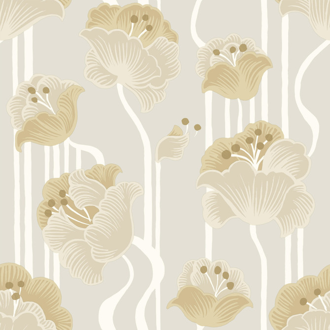 York Wallcoverings Shirley Neutral Deco Floral Peel & Stick Wallpaper Mirth Studios Covers about 34.2 square feet 20.5-in by 20-ft long roll Peel & Stick 20.5 - My Fabric Connection -