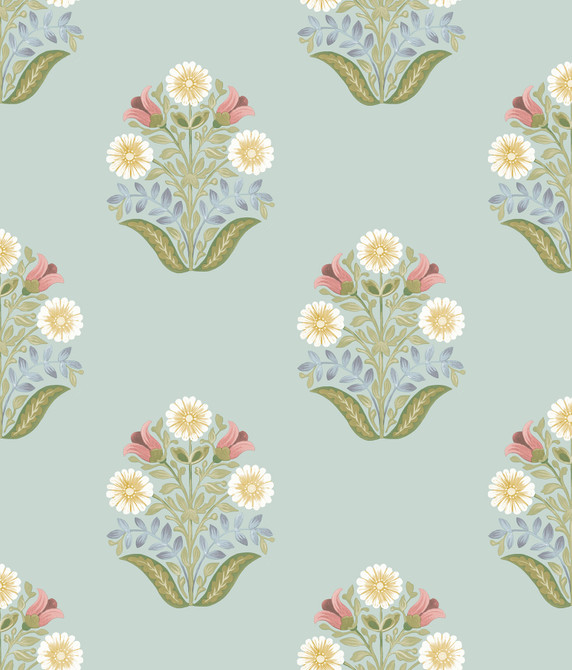 York Wallcoverings Sophie Aqua Floral Medallion Peel & Stick Wallpaper Mirth Studios Covers about 34.2 square feet 20.5-in by 20-ft long roll Peel & Stick 24 - My Fabric Connection -