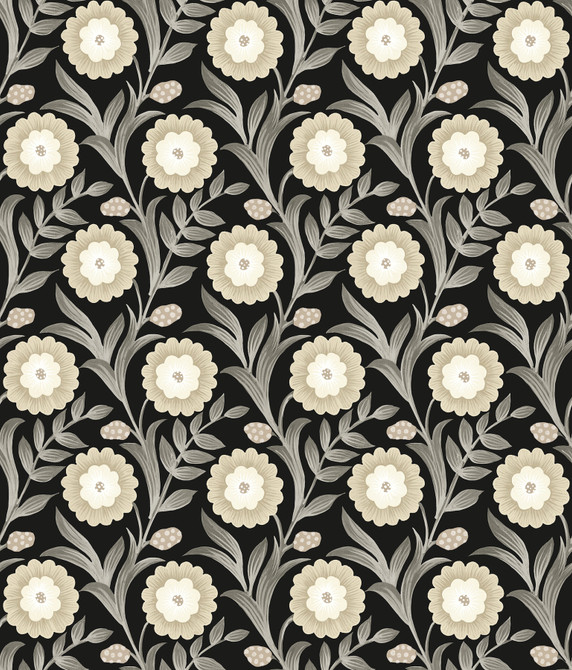 York Wallcoverings Lillian Black Floral Vine Peel & Stick Wallpaper Mirth Studios Covers about 34.2 square feet Peel & Stick 24-in repeat, straight match 20.5-in by 20-ft long roll - My Fabric Connection -