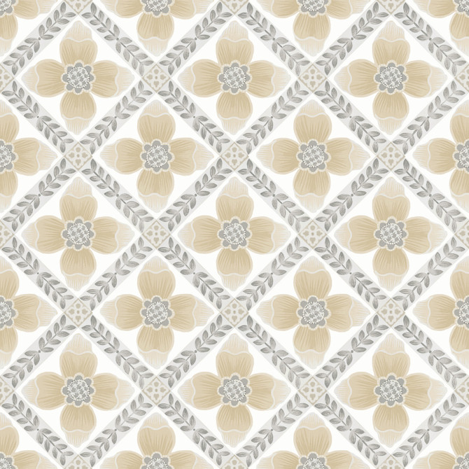 York Wallcoverings Mimi Neutral Quilted Floral Peel & Stick Wallpaper Mirth Studios Covers about 34.2 square feet Peel & Stick 20.5-in repeat, straight match 20.5-in by 20-ft long roll - My Fabric Connection -