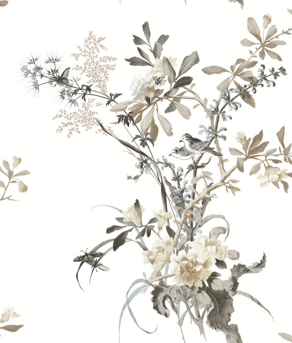York Wallcoverings Wild Flowers Neutral Peel & Stick Wallpaper Vintage Florals Covers about 34.2 square feet Peel & Stick 24-in repeat, drop match 20.5-in by 20-ft long roll - My Fabric Connection -
