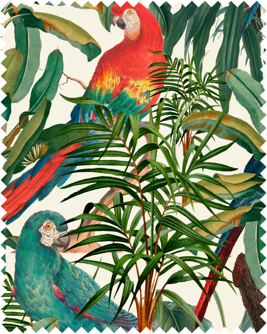 Mind the Gap Fabric Parrots Of Brasil Linen TROPICAL MOOD 100% Linen Made in United Kingdom W 46cm x L 46cm / W 18.1in x L 18.1in 140cm(± 5%) x 100cm / 55.1in(± 5%) (bw) x 39.4in - My Fabric Connection -