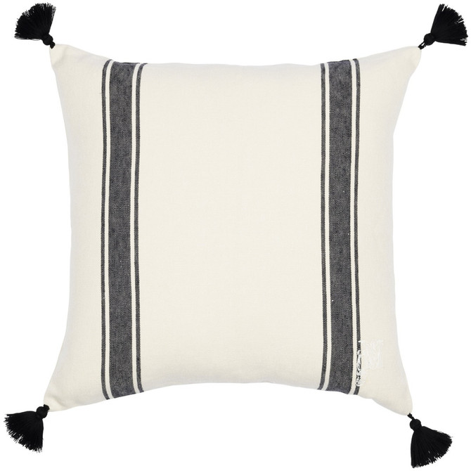 HAJDU Stripe Heavy Linen Cushion (LC40093) by Mind The Gap Designer Pillows | LC40093 | TRANSYLVANIAN ROOTS | 20 x 20 in | Black, White | Fabric Carolina | https://www.fabriccarolina.com/