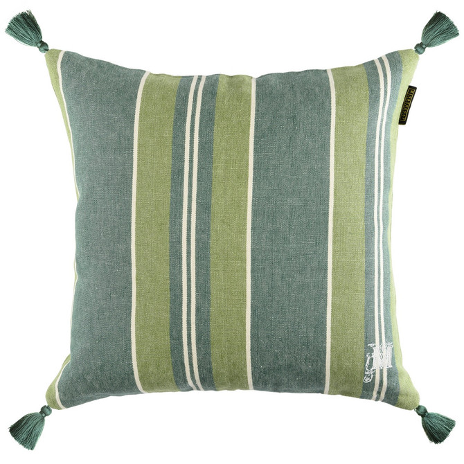 SZEPVIZ Stripe Heavy Linen Cushion (LC40094) by Mind The Gap Designer Pillows | LC40094 | TRANSYLVANIAN ROOTS | 20 x 20 in | Green, White | Fabric Carolina | https://www.fabriccarolina.com/