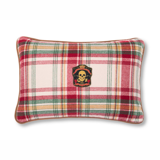Mind the Gap Pillow Sullivan Plaid Wool Cushion WOODSTOCK '69 LIFESTYLE COLLECTION 70% Wool, 30% other fibres Made in Romania Leather piped edge 23,6 x 15,8 in - My Fabric Connection -