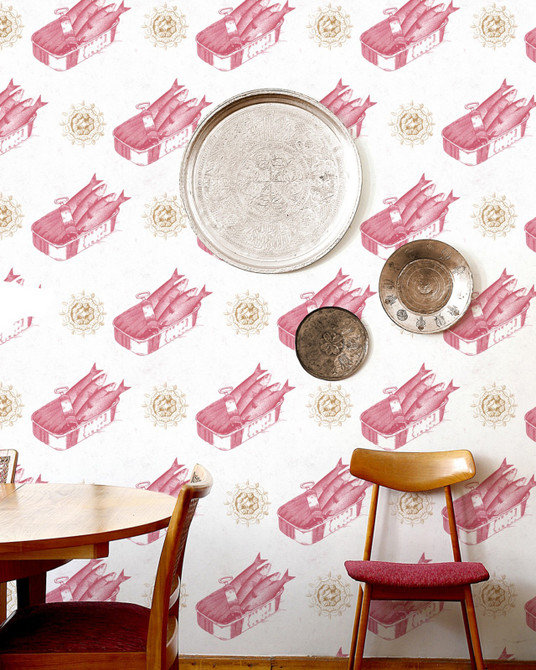 Mind the Gap Wallpaper Sardines Red Premium Wallpaper WALLPAPER DESIGNER COLLECTION Non-woven Made in Europe Paste the wall 3 rolls x 20.5 x 3.25 yards - My Fabric Connection -