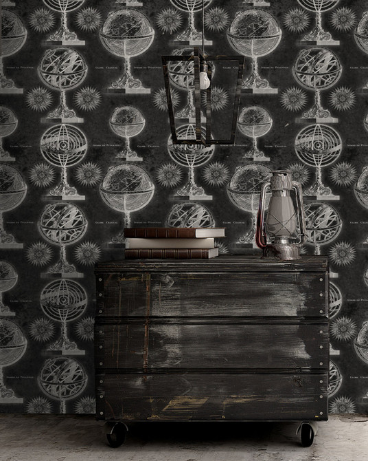 Mind the Gap Wallpaper Armillary Anthracite Premium Wallpaper WALLPAPER DESIGNER COLLECTION Non-woven Made in Europe Paste the wall 3 rolls x 20.5 x 3.25 yards - My Fabric Connection -