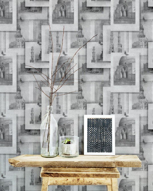 Mind the Gap Wallpaper Arabian Monuments Neutral Premium Wallpaper WALLPAPER DESIGNER COLLECTION Non-woven Made in Europe Paste the wall 3 rolls x 20.5 x 3.25 yards - My Fabric Connection -