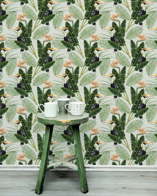 BIRDS OF PARADISE Wallpaper (WP20092) by Mind The Gap Designer Wallpaper | WP20092 | WALLPAPER DESIGNER COLLECTION | 3 rolls x 20.5 x 118.1 in | 0.52m / 20.5in | 3m / 118in | 4.65mp | 52cm / 20.5in | Black, Green, Orange | Non-woven | Paste the wall | 3-rolls in a box | Fabric Carolina | https://www.fabriccarolina.com/
