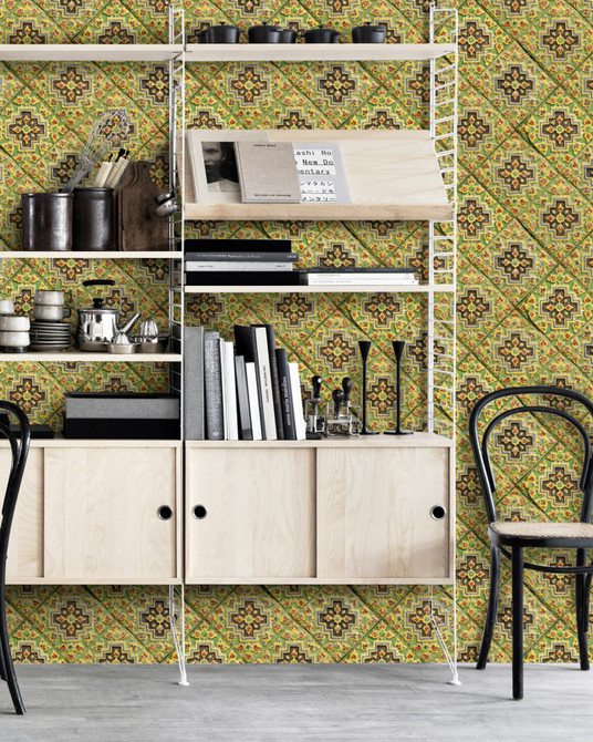 ITALIAN TILE Premium Wallpaper (WP20103) by Mind The Gap Designer Wallpaper | WP20103 | WALLPAPER DESIGNER COLLECTION | 3 rolls x 20.5 x 118.1 in | 0.52m / 20.5in | 3m / 118in | 4.65mp | 52cm / 20.5in | Green, Red, Yellow | Non-woven | Paste the wall | 3-rolls in a box | Fabric Carolina | https://www.fabriccarolina.com/