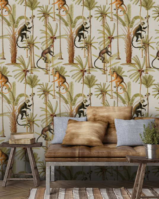 BARBADOS Wallpaper (WP20161) by Mind The Gap Designer Wallpaper | WP20161 | PREMIUM DESIGNER WALLPAPER COLLECTION | 3 rolls x 20.5 x 118.1 in | 0.52m / 20.5in | 3m / 118in | 4.65mp | 70cm / 27.6in | Green, Orange, Taupe | Non-woven | Paste the wall | 3-rolls in a box | Fabric Carolina | https://www.fabriccarolina.com/